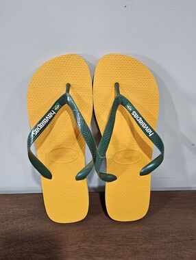 Havaianas Brazil Men's Flip Flop Sandals Yellow Green Size 13 Solid Rubber